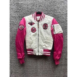 Top Gun Color Block MA-1 Aviator Bomber‎ Jacket Hot Pink White Womens Size S